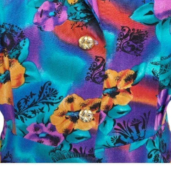 Vintage‎ Special Effects Tropical Floral Print Short Sleeve Dress Sz 16M - Picture 5 of 11